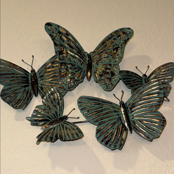 Other - butterfly metal wall decor in teal, brown and gold 5 butterflies connected